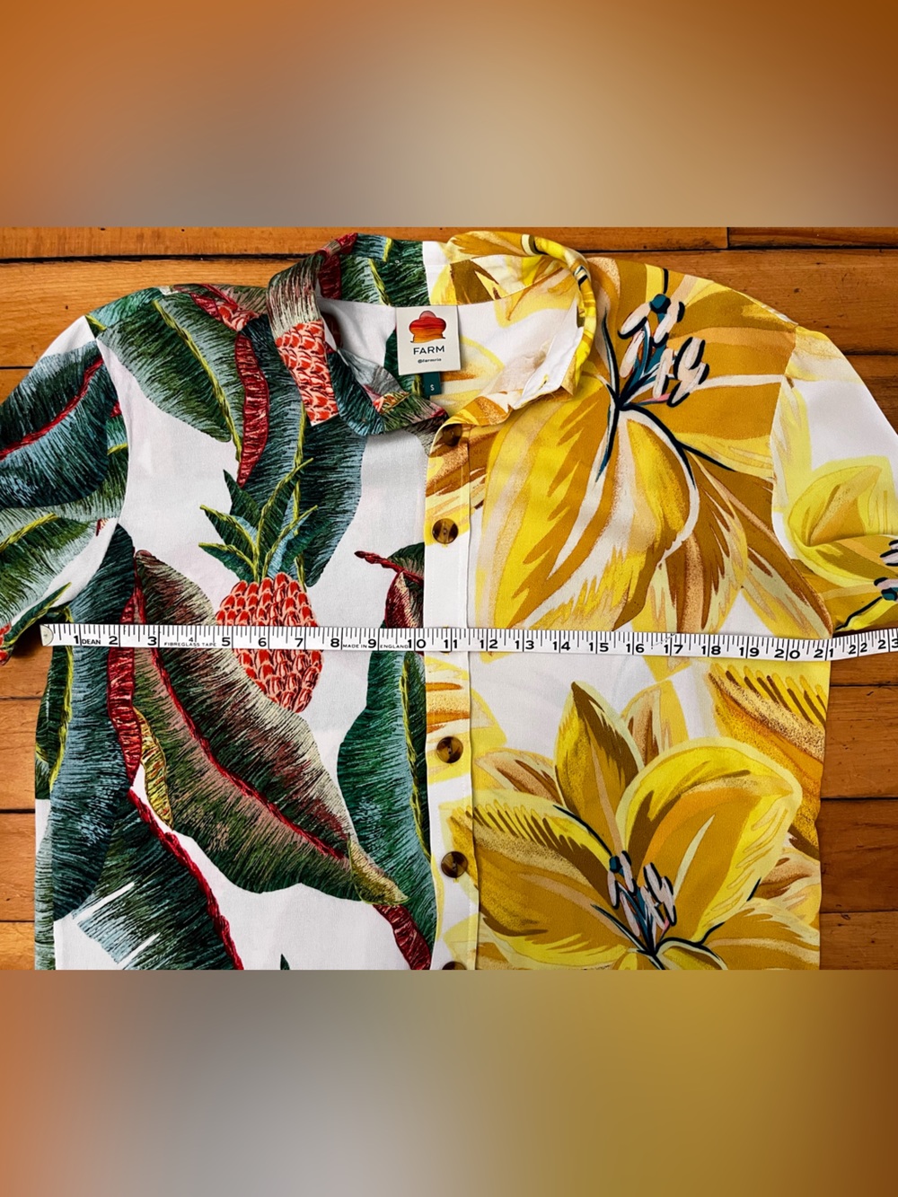FARM Rio Tropical Button Down Split Pattern Shirt, Size Small - Picture 8 of 13